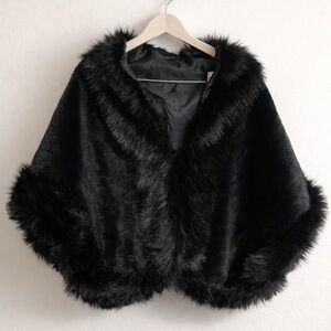 Black Faux Fur Cape Sweater - Elegant Women's Wrap